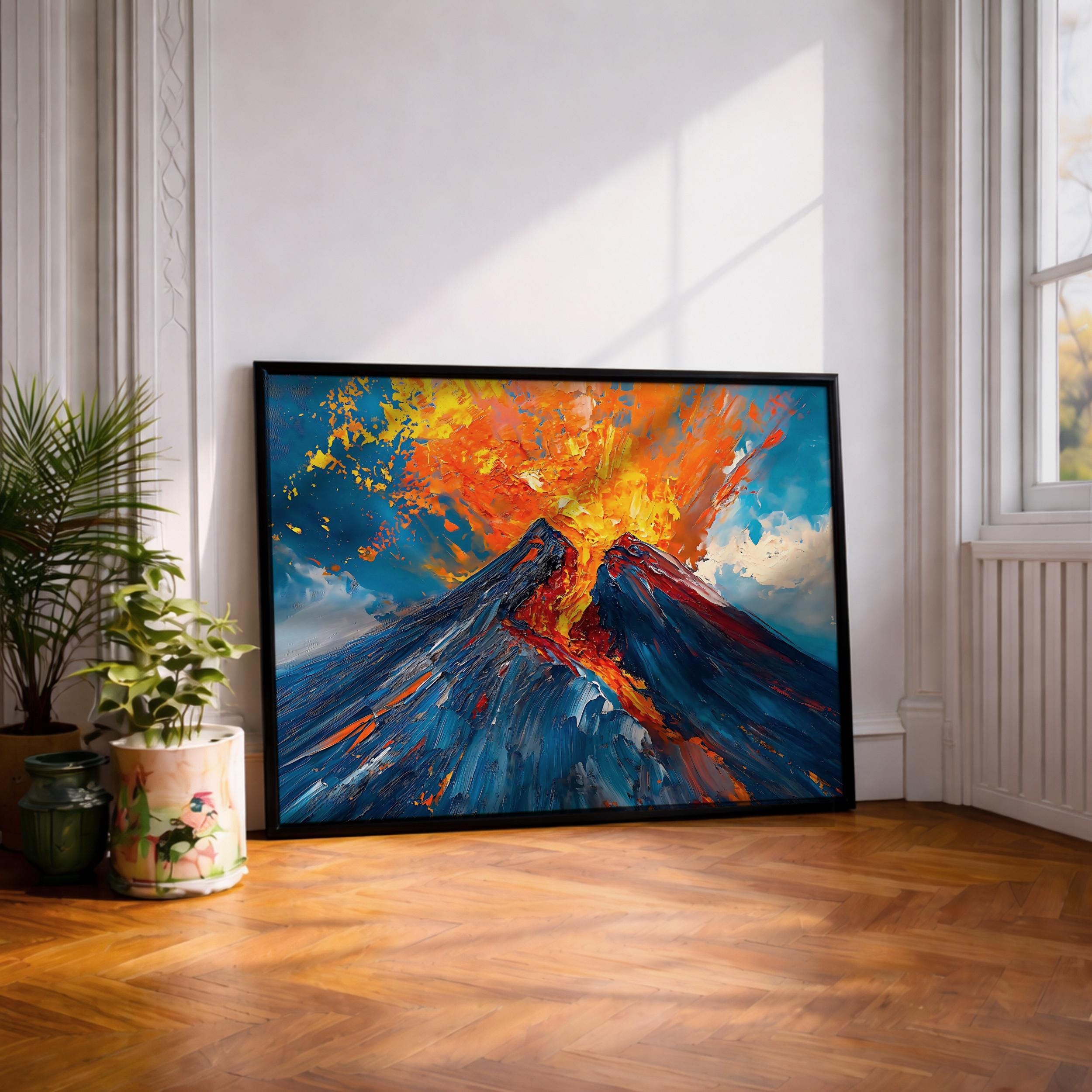 Montanari Papagallo 油彩画 50x70 cm Volcano Wall Art Volcanic Eruption Framed Canvas Lava Magma