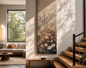 Long Narrow Wall Art, Tall and Thin Canvas Wall Art, Daisy Wall Art, Floral Wall Art, Vertical Wall Art, Botanical Wall Art