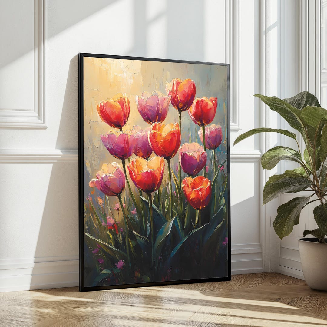 Tulip Wall Art Print | Vibrant Spring Digital Artwork | Nature-inspired ...