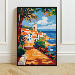 Mediterranean Coastal Art Print: Beach House Ocean View Decor (Digital Download)