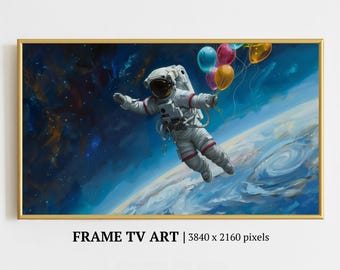 Frame Tv Art Astronaut Whimsical Space, Modern Digital Download, Samsung Frame Tv Art, Playful Space Decor