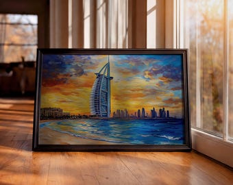 Burj Al Arab Wall Art Dubai Marina Framed Canvas UAE Skyline Living Room Decor
