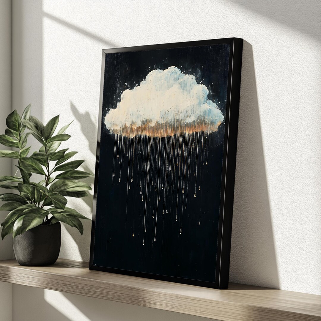 Dreamy Rain Cloud Art Print, Minimalist Dark Wall Decor, Surreal Nature ...