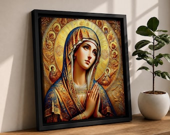 Virgin Mary Wall Art Theotokos Framed Canvas Catholic Byzantine Icon Home Decor