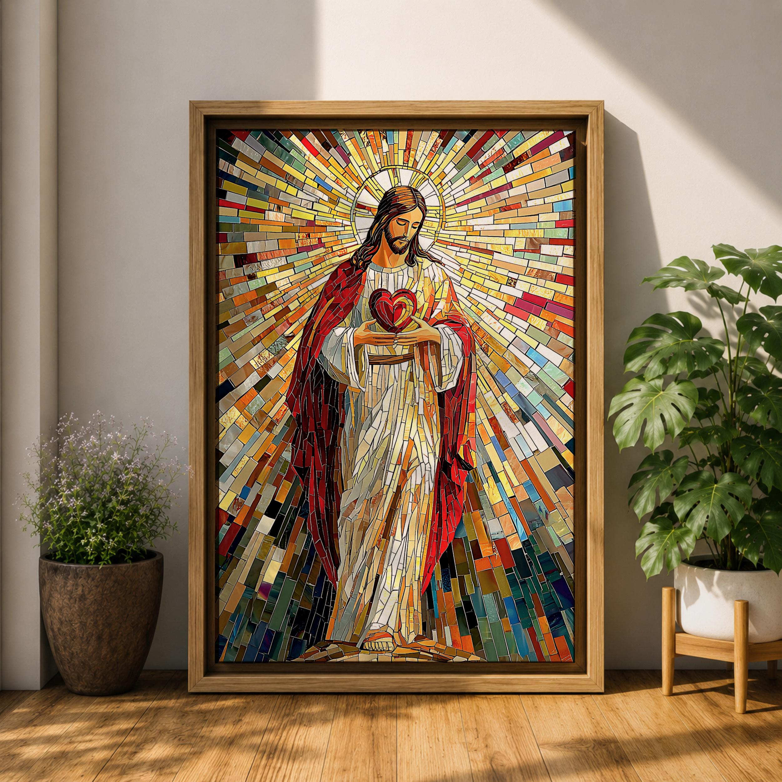 Sacred Heart of Jesus Wall Art Christ Redeemer Framed Canvas