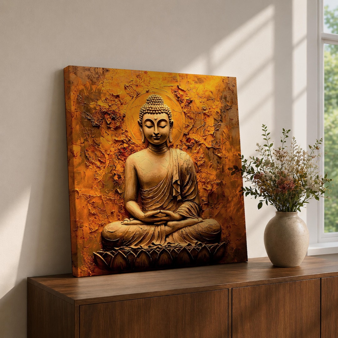 Buddha Wall Art Shakyamuni Framed Canvas Meditation Zen Buddhist Rustic ...