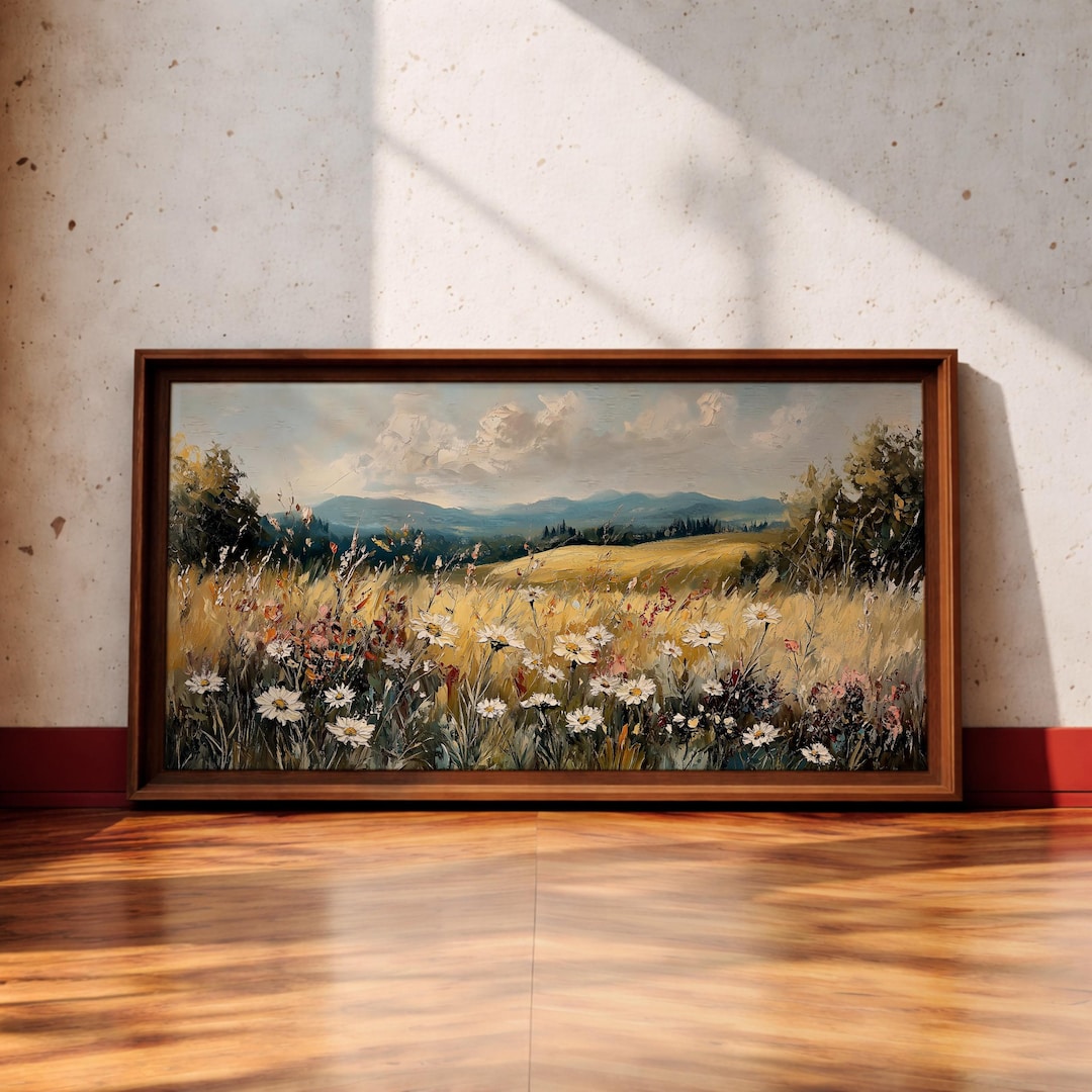 Wildflower Meadow Panoramic Wall Art Daisy Field Extra Wide Framed ...