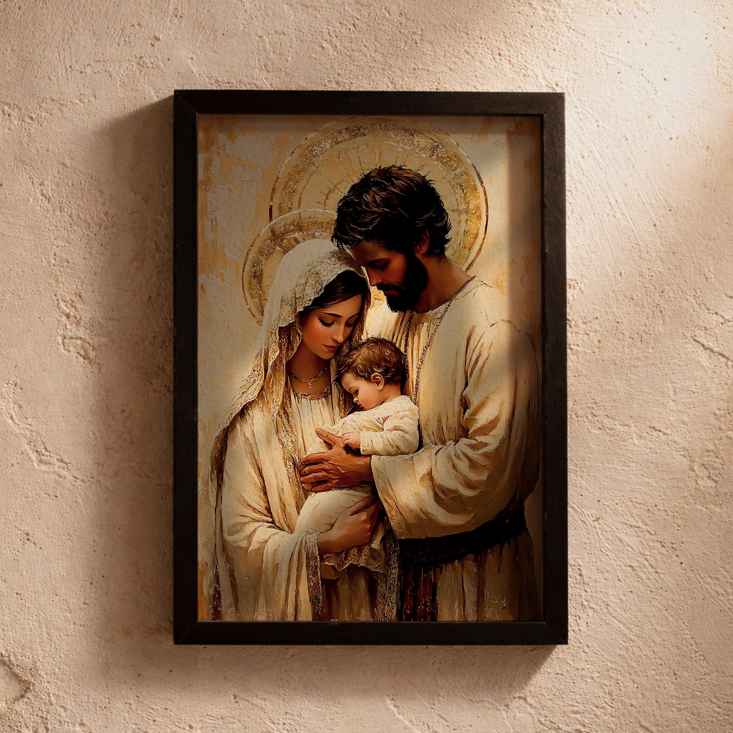 Holy Family Wall Art Jesus Mary Joseph Framed Canvas Christian Catholic ...