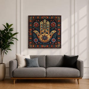 Hamsa Hand Wall Art Evil Eye Framed Canvas Khamsa Persian Boho Protection Home Decor