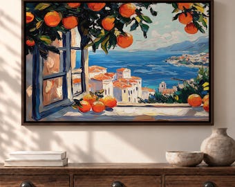 Orange Tree Painting, Citrus Fruit Wall Art, Botanical Canvas Print, Colorful Kitchen Decor