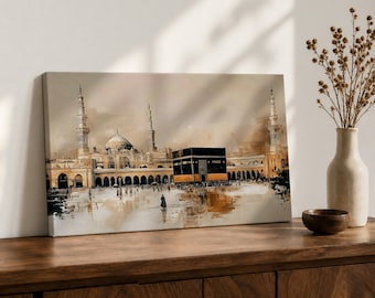 Kaaba Wall Art Masjid Al Haram Tela incorniciata Mecca Tawaf Decorazione islamica vintage per la casa
