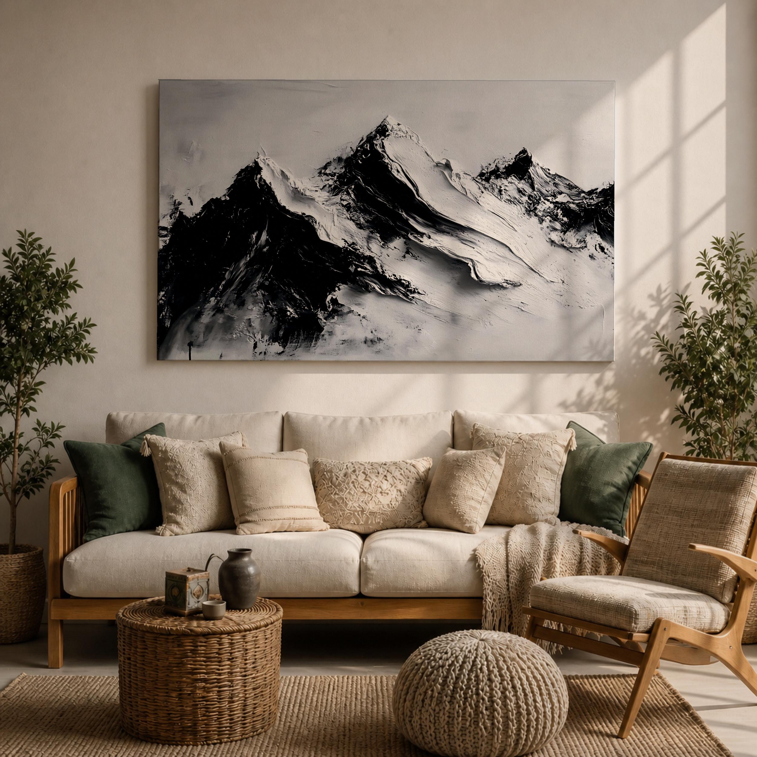 Mountain Wall Art Alpine Peaks Framed Canvas Nature Minimalist