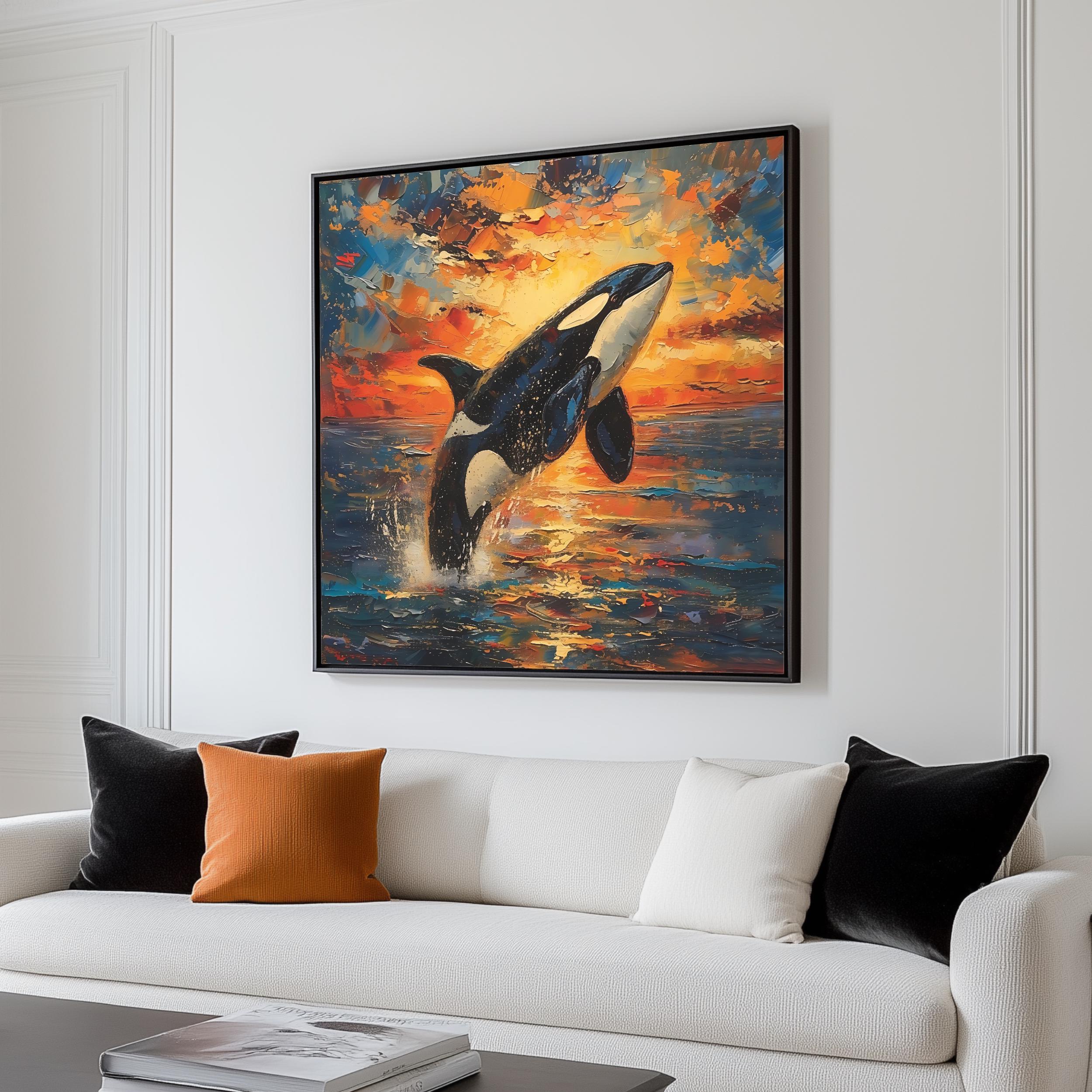 ダイヤモンドアートクラブ Orca Sunset Orca Sunset Wall Art: Vibrant Ocean Wildlife Painting (Digital