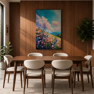 Väggkonst med vildblomsäng Botaniskt landskap Inramad canvas Impasto Landskap Bondgård Heminredning bild 5