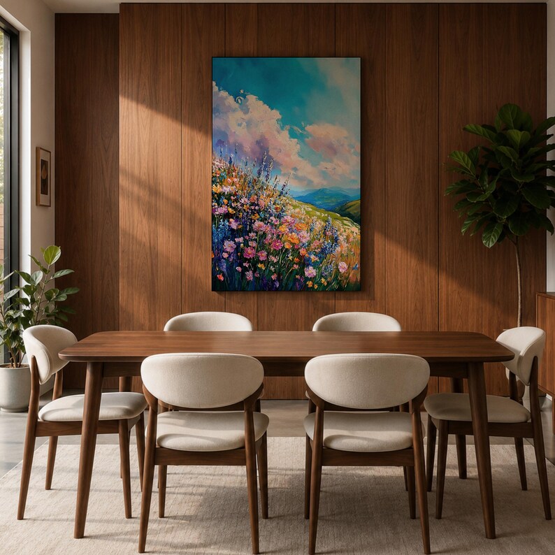 Väggkonst med vildblomsäng Botaniskt landskap Inramad canvas Impasto Landskap Bondgård Heminredning bild 5