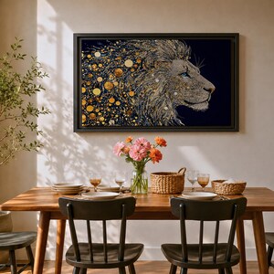 Lion Wall Art Big Cat Framed Canvas Wildlife Mosaic Majestic Safari Bedroom Decor