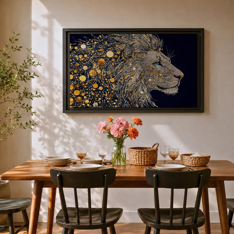 Lion Wall Art Big Cat Framed Canvas Wildlife Mosaic Majestic Safari Bedroom Decor