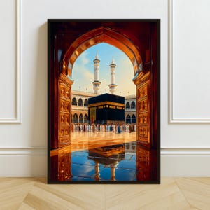 Kaaba Golden Door Art, Mecca Mosque Wall Print, Islamic Home Decor, Muslim Digital Download