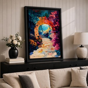 Garden Archway Wall Art Stone Arch Framed Canvas Floral Pathway Landscape Living Room Decor image 9