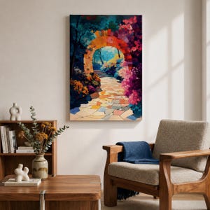 Garden Archway Wall Art Stone Arch Framed Canvas Floral Pathway Landscape Living Room Decor image 4