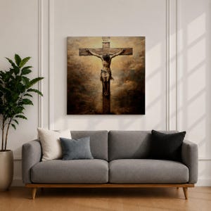 Jesus Crucifixion Wall Art Christ on the Cross Framed Canvas Vintage Christian Home Decor