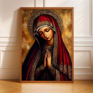 Virgin Mary Byzantine Icon Art Print: Catholic Christian Orthodox Decor (Digital Download)