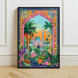 Al Masjid an Nabawi Illustration, Prophet&#39;s Mosque Digital Art, Islamic Wall Decor, Instant Download, Muslim Home Print