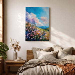 Väggkonst med vildblomsäng Botaniskt landskap Inramad canvas Impasto Landskap Bondgård Heminredning bild 10