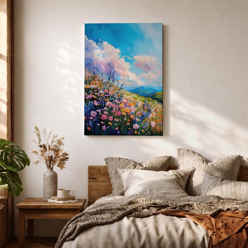 Väggkonst med vildblomsäng Botaniskt landskap Inramad canvas Impasto Landskap Bondgård Heminredning bild 10