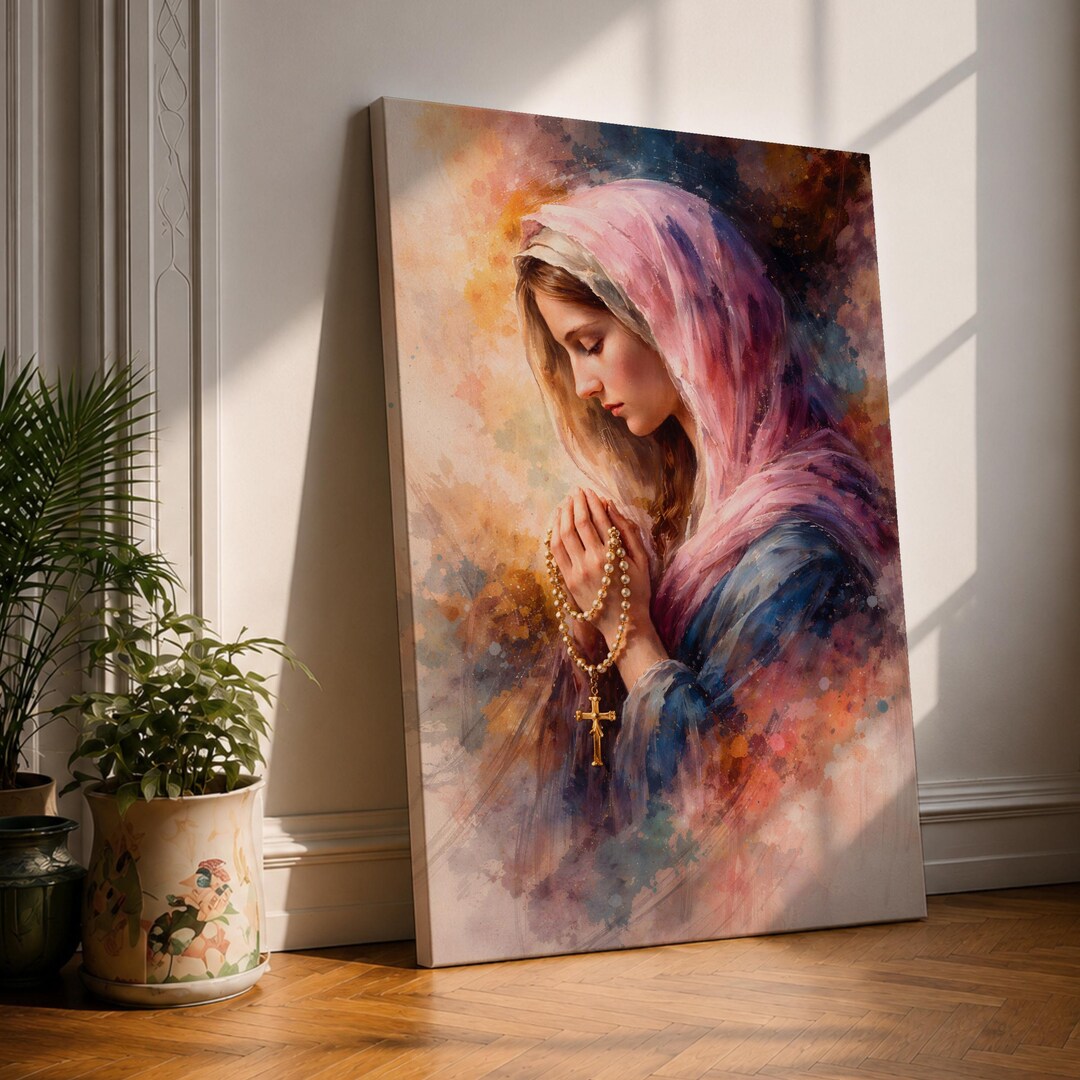 Virgin Mary Wall Art Madonna Prayer Framed Canvas Rosary Abstract ...
