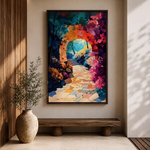 Garden Archway Wall Art Stone Arch Framed Canvas Floral Pathway Landscape Living Room Decor image 6