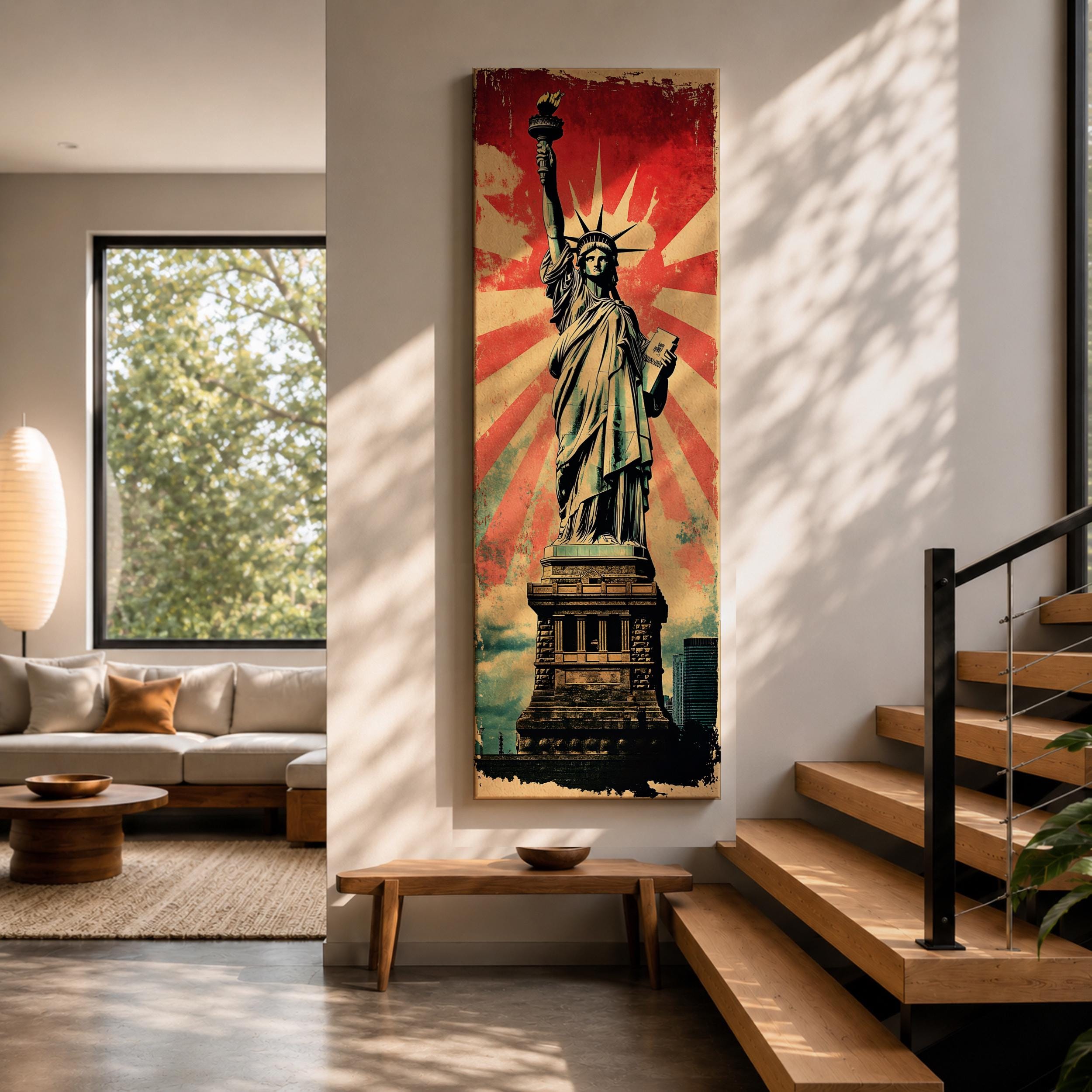 Tall Narrow Statue of Liberty Wall Art, New York City Canvas