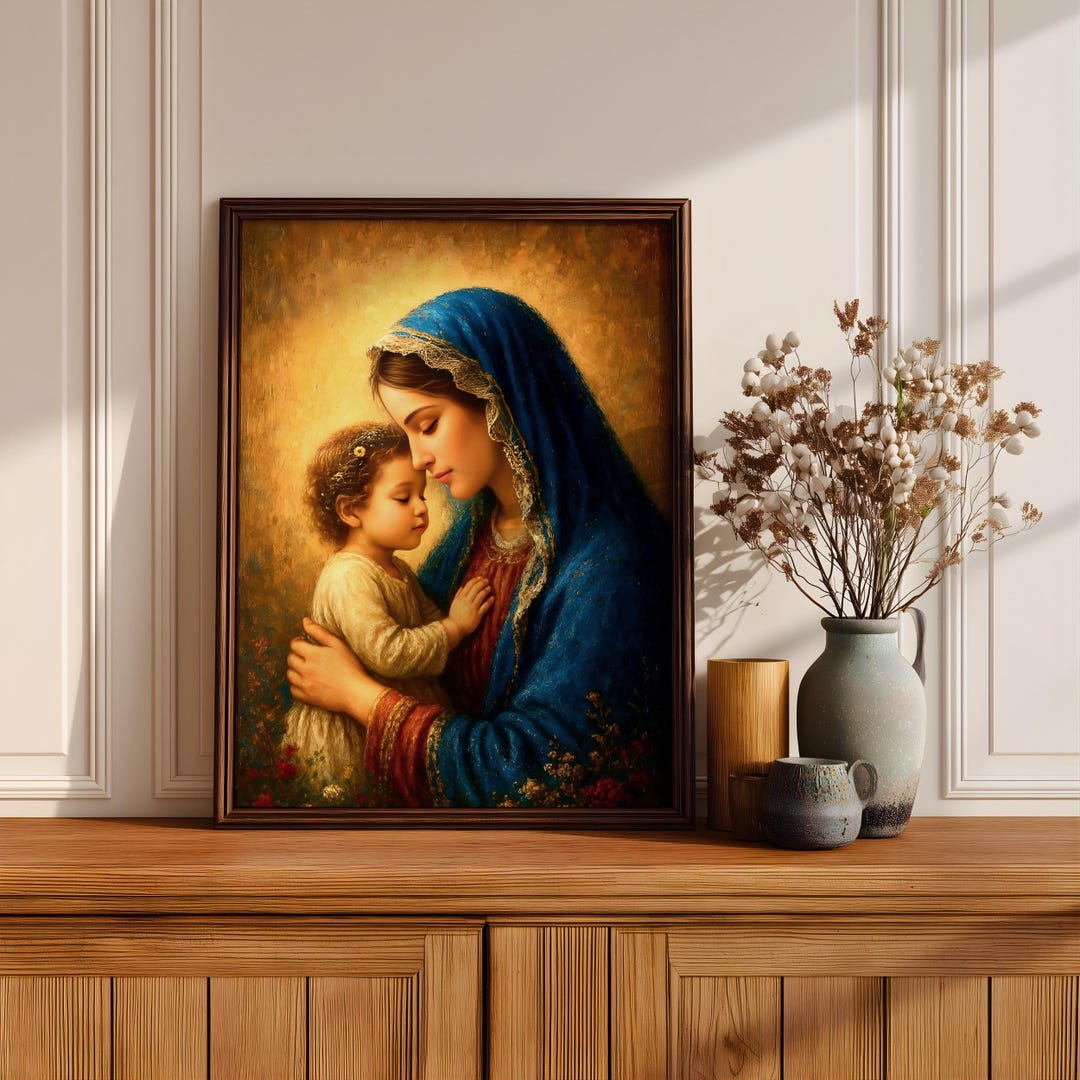 Madonna and Child Wall Art Virgin Mary Framed Canvas Vintage Christian ...