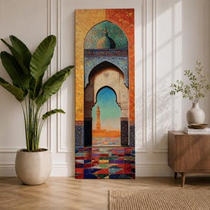 Mosque Arch Tall Narrow Wall Art Islamic Archway Long Vertical Framed Canvas Moorish Decor