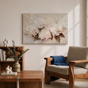 Hydrangea Wall Art Hortensia Framed Canvas Soft Bloom Botanical Vintage Floral Cottage Home Decor