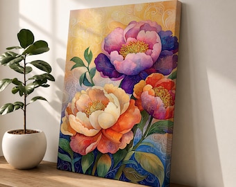 Muurkunst pioenroos pioenrozen bloem ingelijst canvas botanisch bloemen modern interieur
