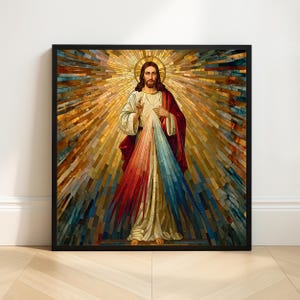 Divine Mercy Jesus Wall Art: Catholic Stained Glass Prayer Decor (Digital / Print / Canvas / Framed)