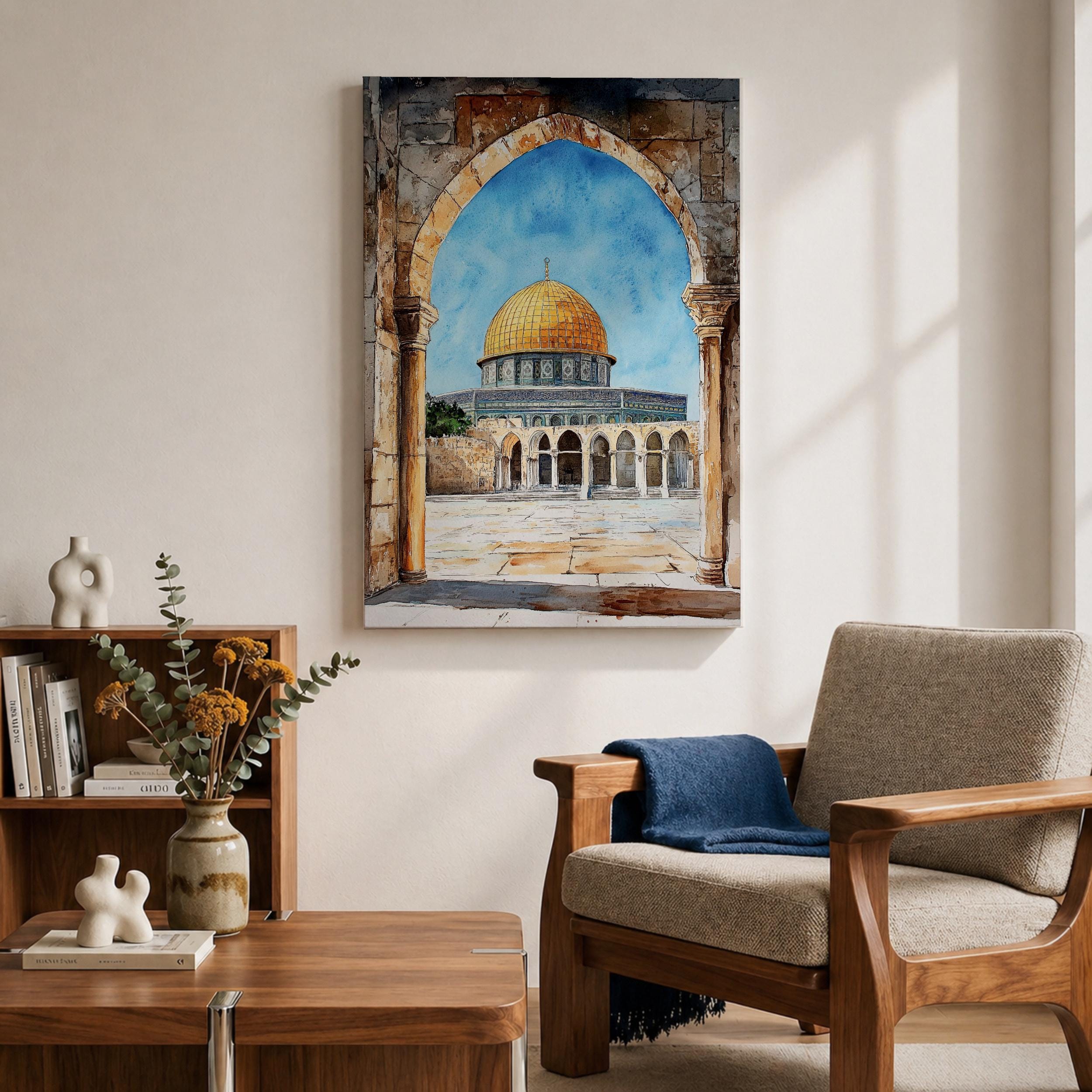 Masjid Al-aqsa Wall Art Jerusalem Arch View Framed Canvas Golden