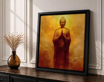 Buddha Canvas Print, Golden Buddha Wall Art, Buddhist Meditation Decor, Spiritual Zen Wall Art, Buddha Painting, Yoga Room Decor