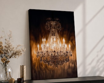 Chandelier Wall Art Crystal Lighting Framed Canvas Luxury Gold Elegant Classic Statement Wall Decor