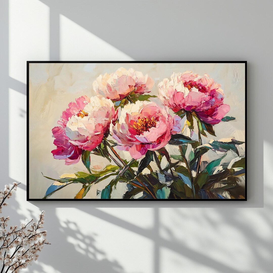 Peony Digital Art Download, Floral Wall Art Print, Pink Flower Artwork ...