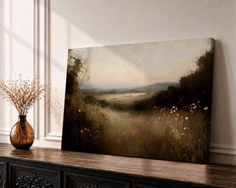 Meadow Wall Art Wildflower Field Framed Canvas Countryside Valley Rustic Farmhouse Home Decor