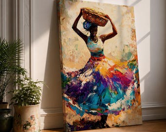 African Dancer Wall Art, Colorful Tribal Dance Canvas Print, Ethnic Cultural Artwork, Vibrant Boho Home Decor