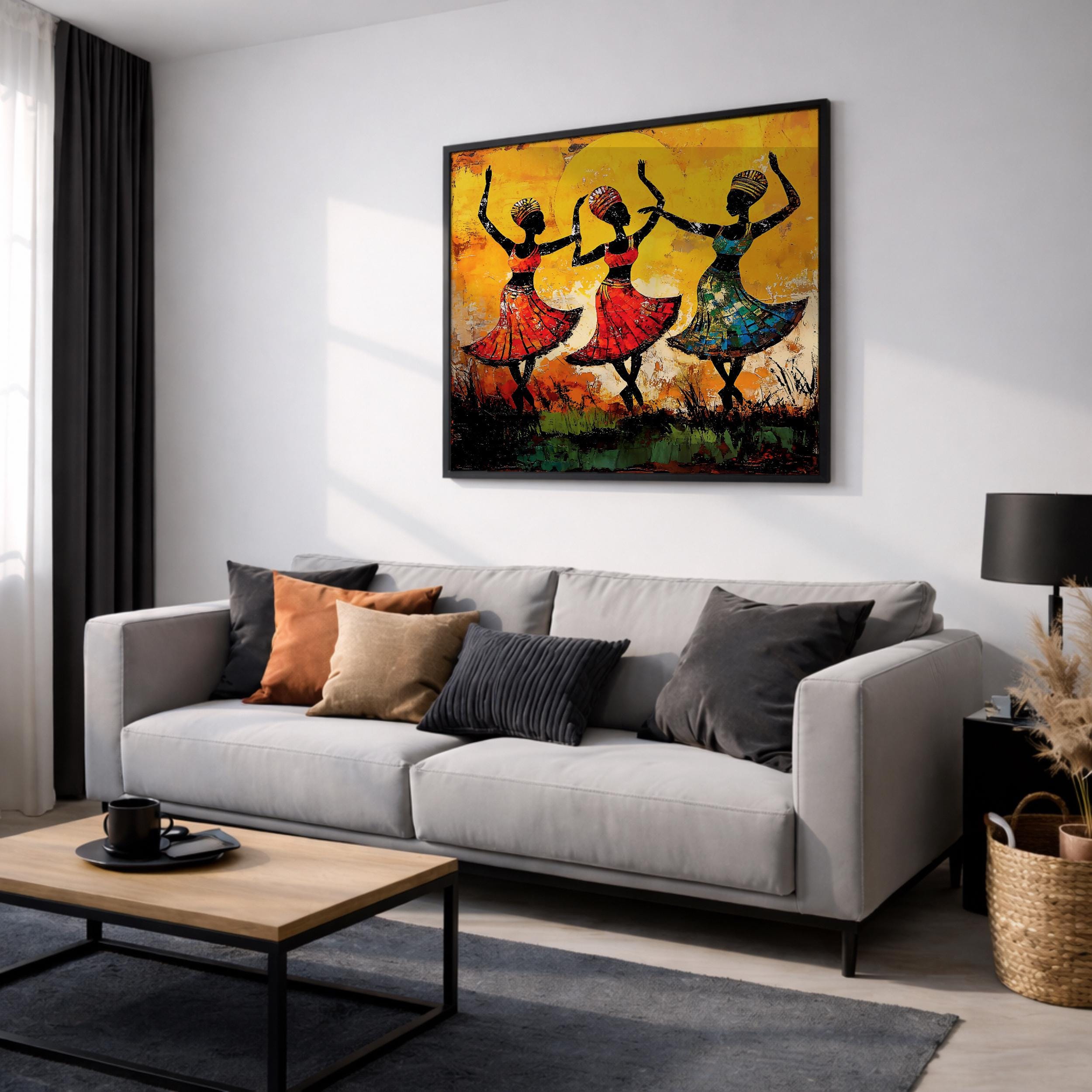 African Dance Wall Art: Vibrant Tribal Impasto Decor (digital