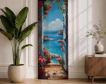 Italian Ocean View Tall Narrow Wall Art Coastal Doorway Long