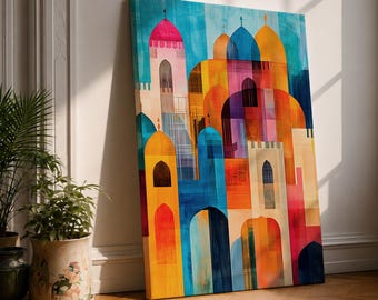 Islamic Mosque Wall Art Colorful Domes Framed Canvas Arabian Architecture Abstract Muslim Decor