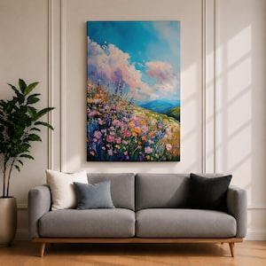 Väggkonst med vildblomsäng Botaniskt landskap Inramad canvas Impasto Landskap Bondgård Heminredning bild 2