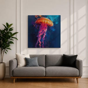 Jellyfish Wall Art Sea Nettle Framed Canvas Marine Life Abstract Ocean Coastal Home Decor