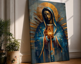 Our Lady of Guadalupe Wall Art La Morenita Framed Canvas Modern Mexican Catholic Decor