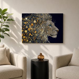Lion Wall Art Big Cat Framed Canvas Wildlife Mosaic Majestic Safari Bedroom Decor